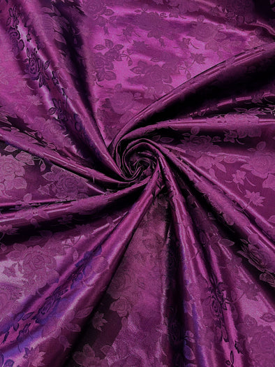 Purple Polyester Big Roses/Floral Brocade Jacquard Satin Fabric/ Cosplay Costumes, Table Linen- Sold By The Yard