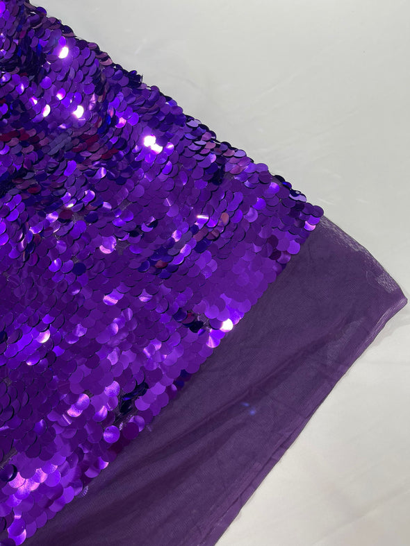 Purple Round Sequin Paillette On Purple Mesh Fabric/ 54 Inches Wide/Cosplays Fabric/Prom/Backdrops