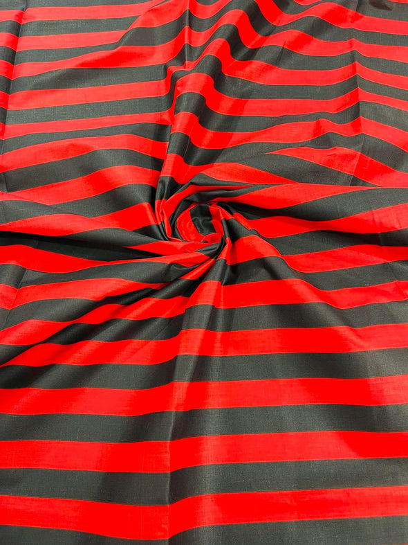 Red-Black 60" Wide by 1" Stripe Poly Cotton Fabric Sold By The Yard.