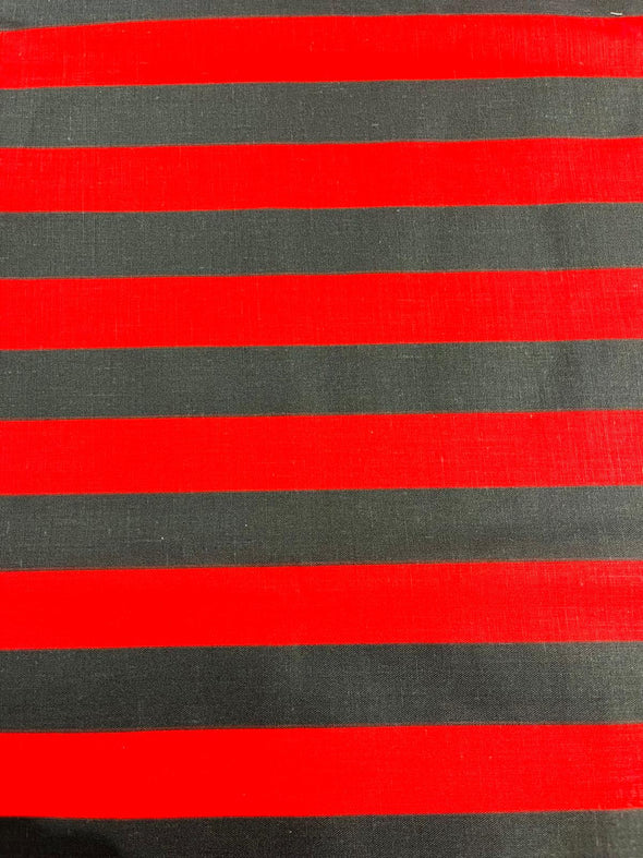 Red-Black 60" Wide by 1" Stripe Poly Cotton Fabric Sold By The Yard.