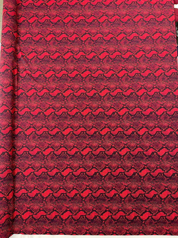 Red Black Python Snake Print on a 4 way Stretch Nylon Spandex/58” wide/- Sold by the yard.