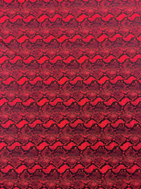 Red Black Python Snake Print on a 4 way Stretch Nylon Spandex/58” wide/- Sold by the yard.