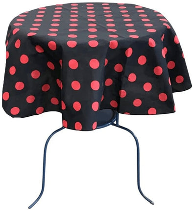 Red Dot on Black Round Polka Dot Poly Cotton Tablecloth ( Choose Size Below )