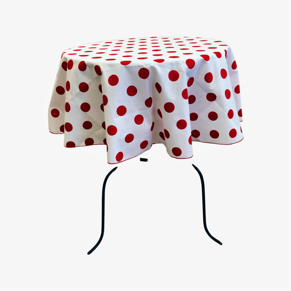 Red Dot on White Round Polka Dot Poly Cotton Tablecloth ( Choose Size Below )