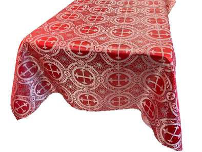 Red Square Metallic Cross Brocade Jacquard Satin Table Overlay/Religious Brocade/Liturgical Fabric/Church.