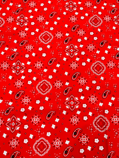 Red 58/59" Wide 65% Polyester 35 Percent Poly Cotton Bandanna Print Fabric, Good for Face Mask Covers, Sold By The Yard