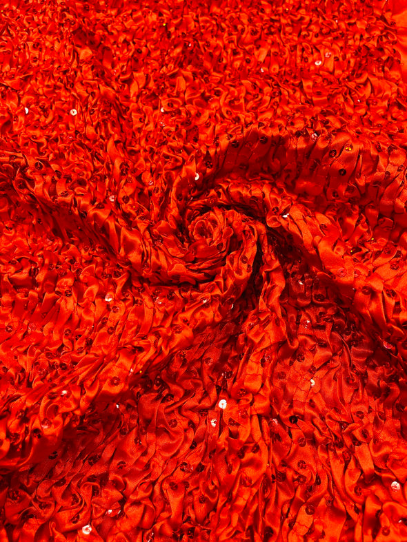 Pleated Stretch Satin Ruffle lace Trim With Hologram Sequin/24" Wide/Sold By The Yard.