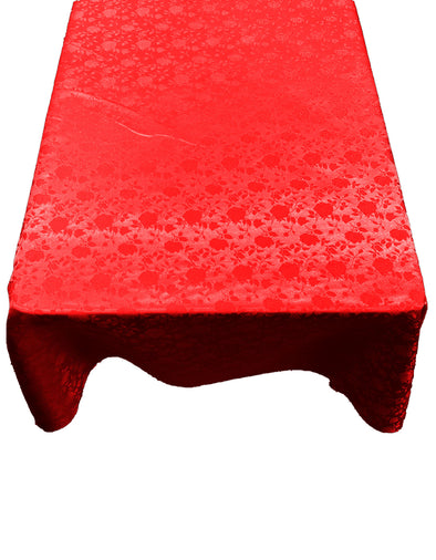 Red Roses Jacquard Satin Rectangular Tablecloth Seamless/Party Supply.