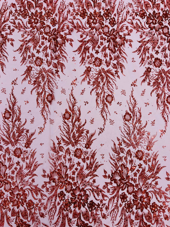 Big Glitter Damask Design On A Mesh Lace Fabric/Prom/Sold By The Yard