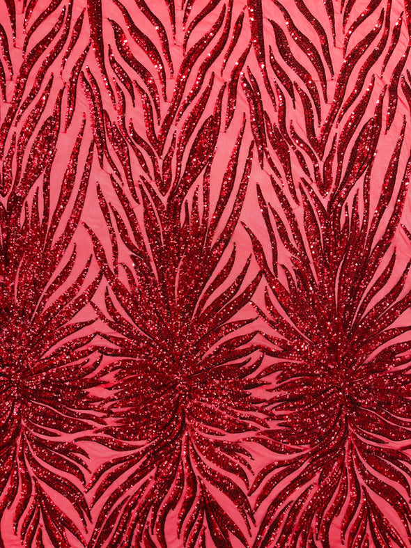 Phoenix Feather Design with Sequins Embroider on a 4 way Stretch Mesh Fabric- Sold by the yard.