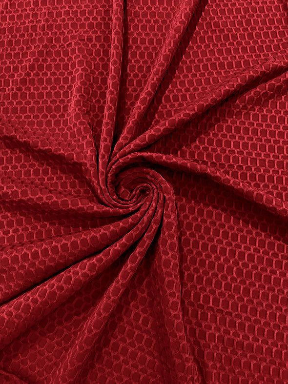 Red Honeycomb 4-Way Stretch Knit Fabric for Leggings, Athletic Wear, Work Out Gear, Biker Fabric.