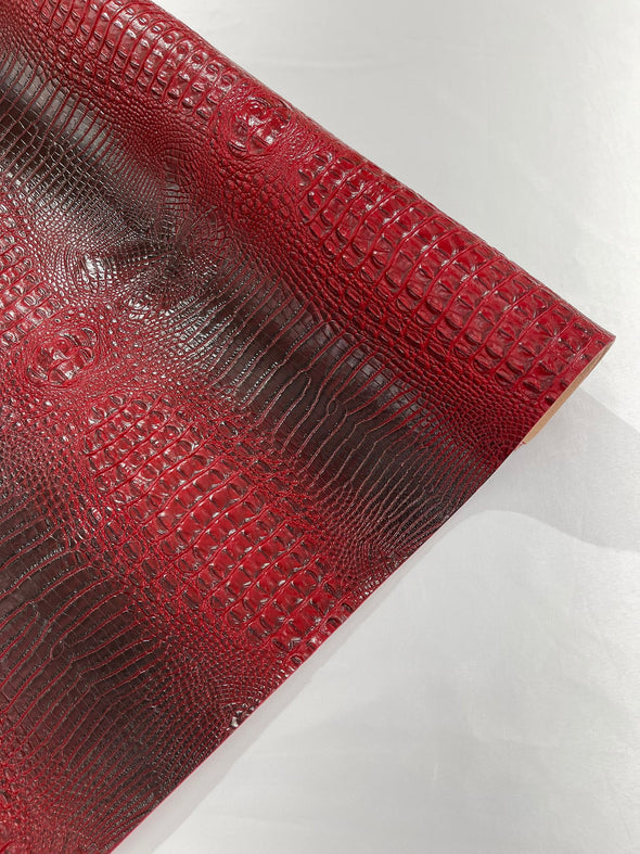 Red 54” Wide Gator Two Tone Fake Leather Upholstery, 3-D Crocodile Skin Texture Faux Leather PVC Vinyl Fabric Sold by The Yard.