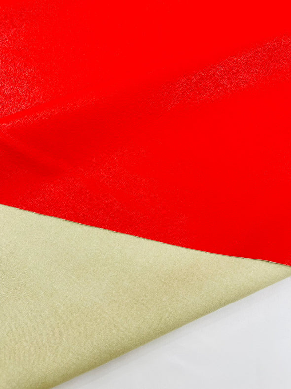 Red Stretch Vinyl Fabric, Plaid Pattern, 4-Way Stretch, Medium Weight, Sold By The Yard.