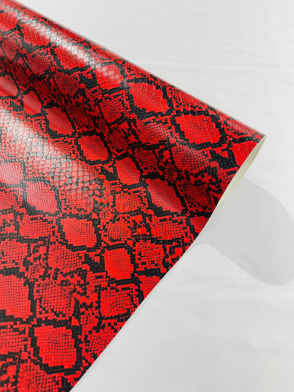 Red 54" Wide Snake Fake Leather Upholstery, 3D Viper Snake Skin Texture Faux Leather PVC Vinyl Fabric by The Yard.