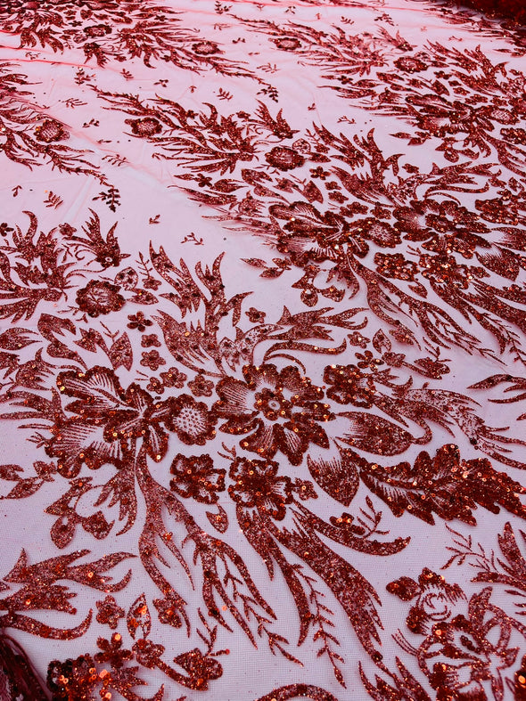 Big Glitter Damask Design On A Mesh Lace Fabric/Prom/Sold By The Yard