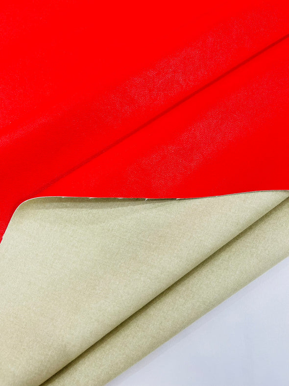 Red Stretch Vinyl Fabric, Plaid Pattern, 4-Way Stretch, Medium Weight, Sold By The Yard.