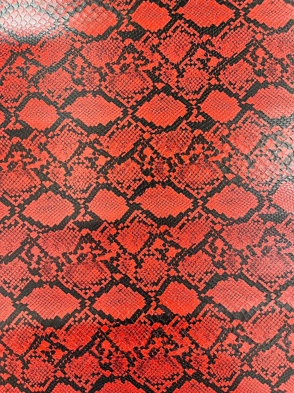 Red 54" Wide Snake Fake Leather Upholstery, 3D Viper Snake Skin Texture Faux Leather PVC Vinyl Fabric by The Yard.