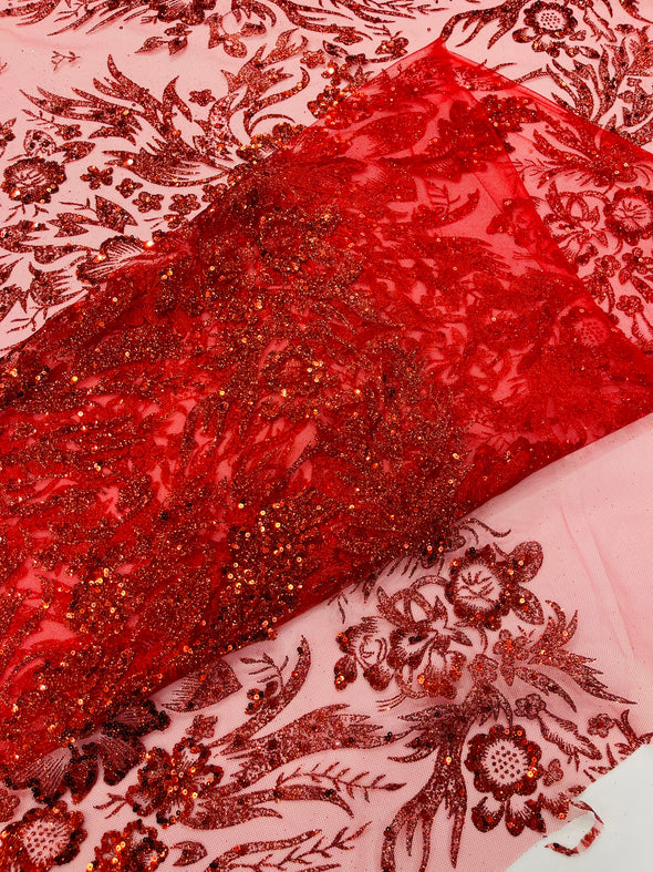 Big Glitter Damask Design On A Mesh Lace Fabric/Prom/Sold By The Yard