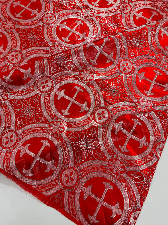 Cross Brocade Jacquard Satin/Religious Brocade/58" Wide/Liturgical Fabric/Church/Vestment-By The Yard