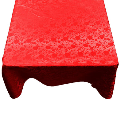 Red Square Tablecloth Roses Jacquard Satin Overlay for Small Coffee Table Seamless