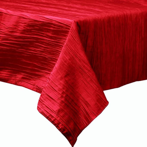 Red Rectangular Light Weight Accordion Design Crushed Taffeta Seamless Table Overlay.