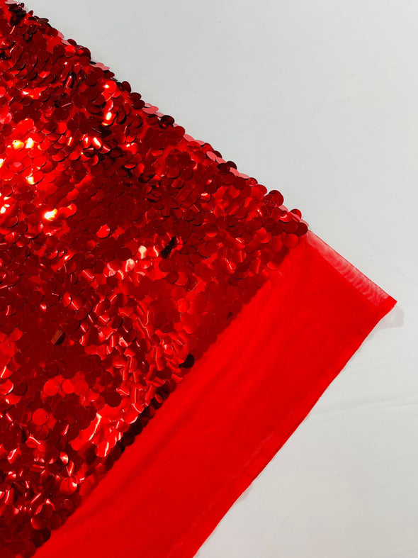 Red Round Sequin Paillette On Red Mesh Fabric/ 54 Inches Wide/Cosplays Fabric/Prom/Backdrops