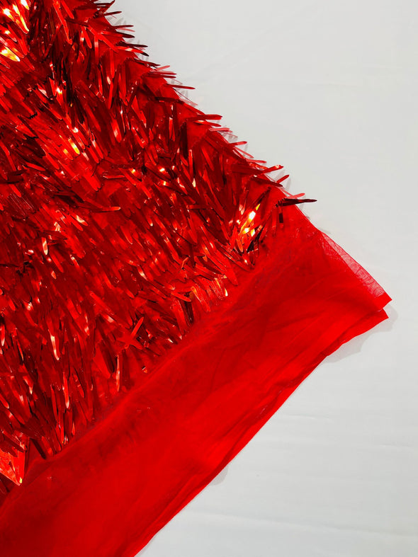 Red Sword Sequins Fabric/Big Sequins Fabric On Red Mesh/54 Inches Wide.