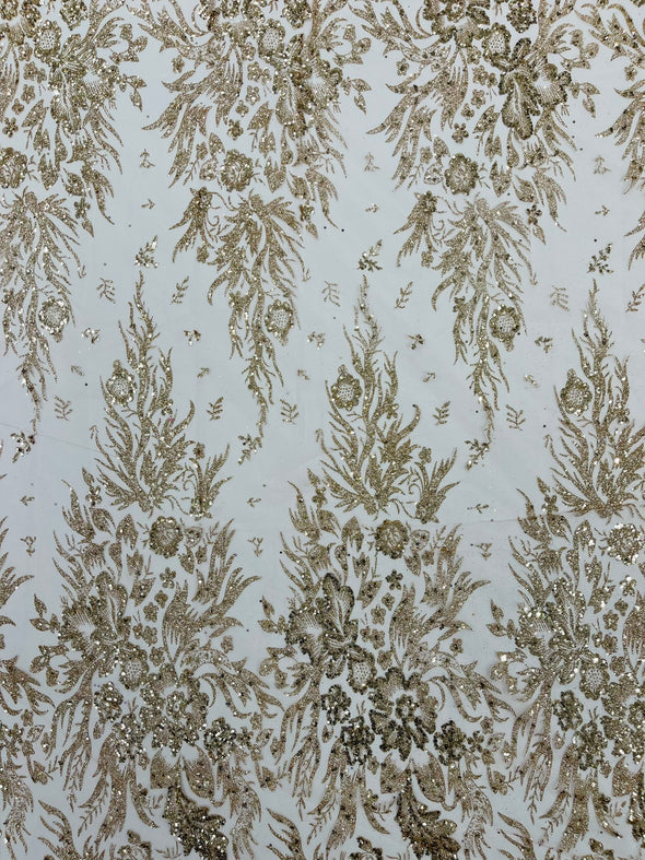 Big Glitter Damask Design On A Mesh Lace Fabric/Prom/Sold By The Yard