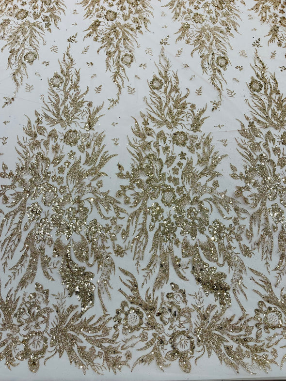 Big Glitter Damask Design On A Mesh Lace Fabric/Prom/Sold By The Yard