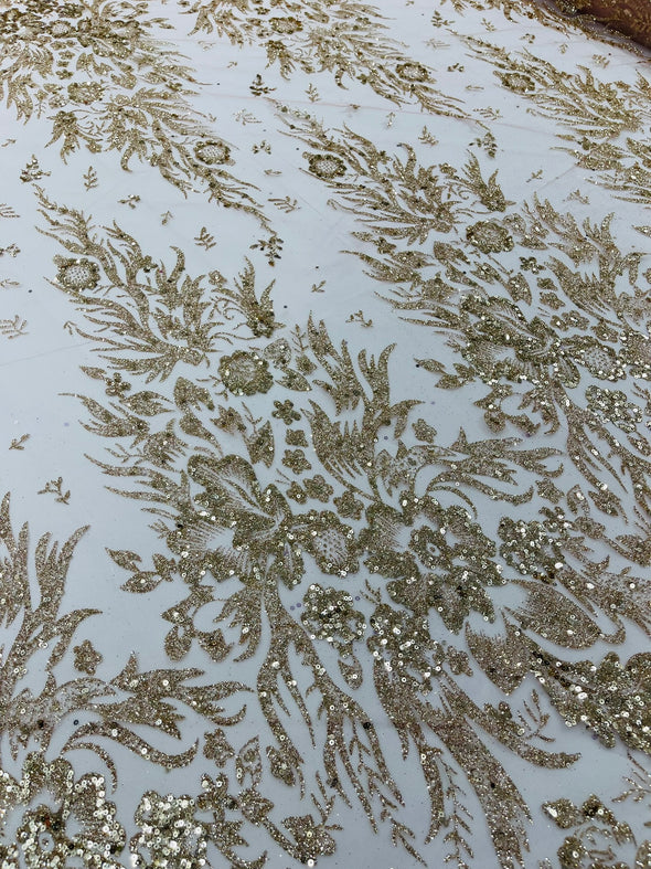Big Glitter Damask Design On A Mesh Lace Fabric/Prom/Sold By The Yard