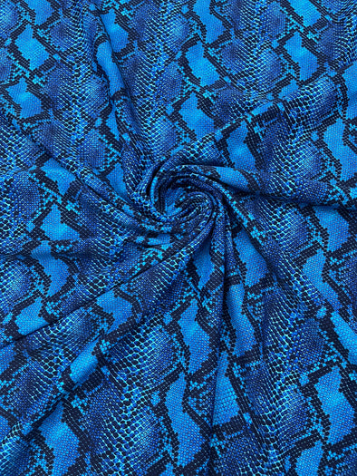 Royal Black Python Snake Print on a 4 way Stretch Nylon Spandex/58” wide/- Sold by the yard.