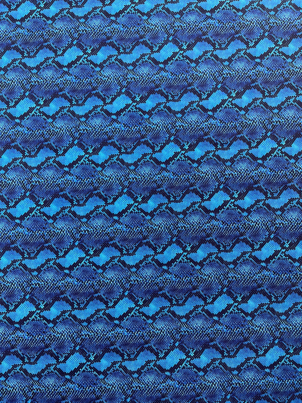 Royal Black Python Snake Print on a 4 way Stretch Nylon Spandex/58” wide/- Sold by the yard.