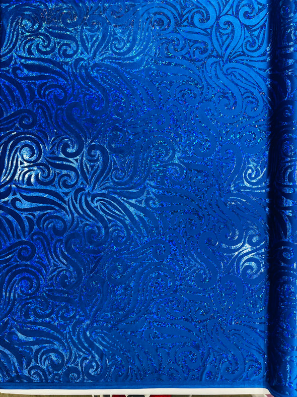 Holographic Foil Tribal Flame Design On A Stretch Velvet Fabric. By The Yard