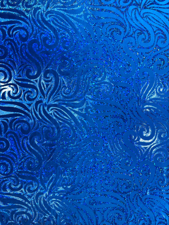 Holographic Foil Tribal Flame Design On A Stretch Velvet Fabric. By The Yard