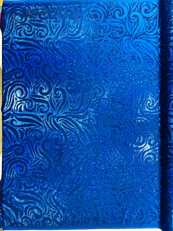 Holographic Foil Tribal Flame Design On A Stretch Velvet Fabric. By The Yard