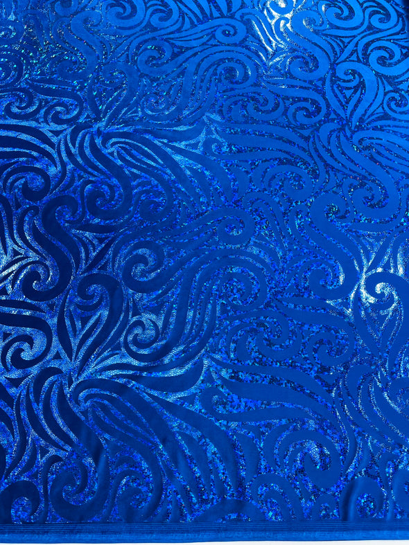 Holographic Foil Tribal Flame Design On A Stretch Velvet Fabric. By The Yard