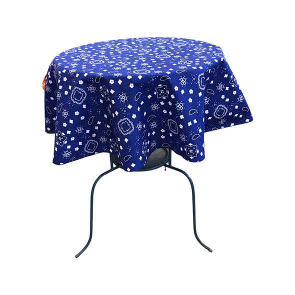 Royal Blue Round Print Poly Cotton Tablecloth Bandanna ( Choose Size Below )