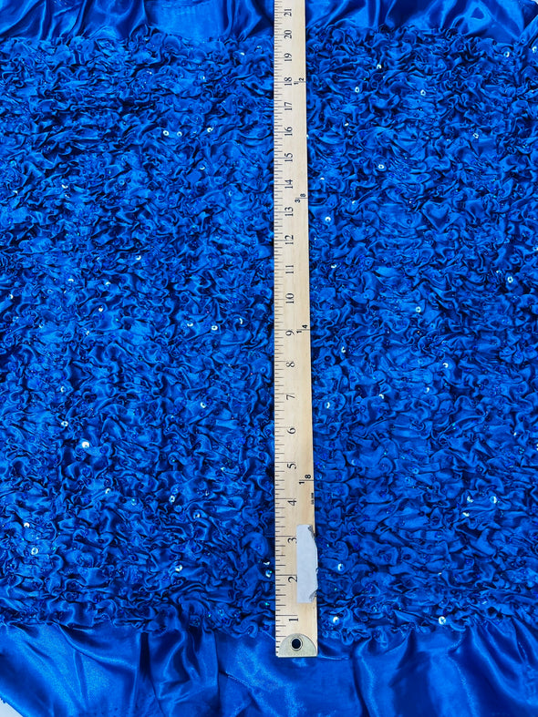 Pleated Stretch Satin Ruffle lace Trim With Hologram Sequin/24" Wide/Sold By The Yard.