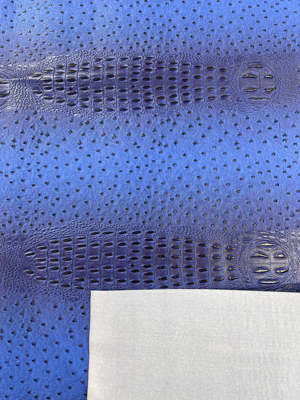 Royal Blue 54” Wide Gator/Ostrich Two Tone Fake Leather Upholstery, 3-D Crocodile Skin Texture Faux Leather Vinyl Fabric/By The Yard.