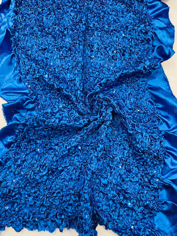 Pleated Stretch Satin Ruffle lace Trim With Hologram Sequin/24" Wide/Sold By The Yard.