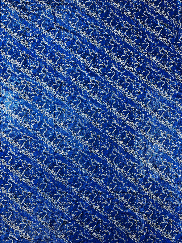 Royal Blue Shattered Glass Snake Design Nylon Spandex Fabric, 4-Way Stretch, Medium Weight, Sold by The Yard.