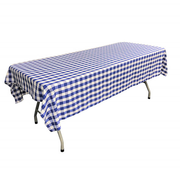 Royal Blue Rectangular Polyester Poplin Gingham Checkered Tablecloth