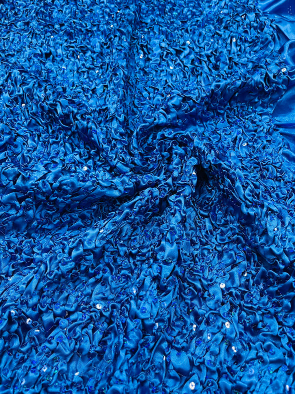 Pleated Stretch Satin Ruffle lace Trim With Hologram Sequin/24" Wide/Sold By The Yard.