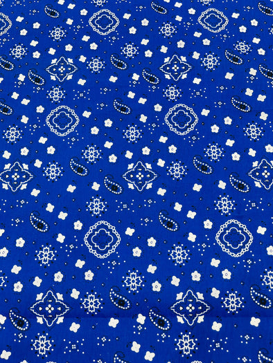 Royal Blue 58/59" Wide 65% Polyester 35 Percent Poly Cotton Bandanna Print Fabric, Good for Face Mask Covers, Sold By The Yard