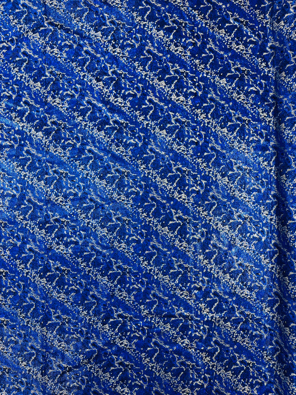 Royal Blue Shattered Glass Snake Design Nylon Spandex Fabric, 4-Way Stretch, Medium Weight, Sold by The Yard.