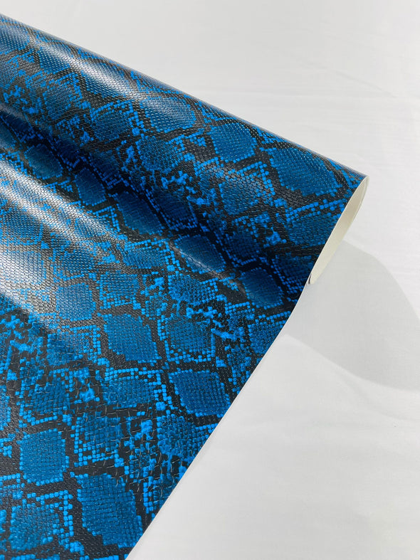 Royal Blue 54" Wide Snake Fake Leather Upholstery, 3D Viper Snake Skin Texture Faux Leather PVC Vinyl Fabric by The Yard.