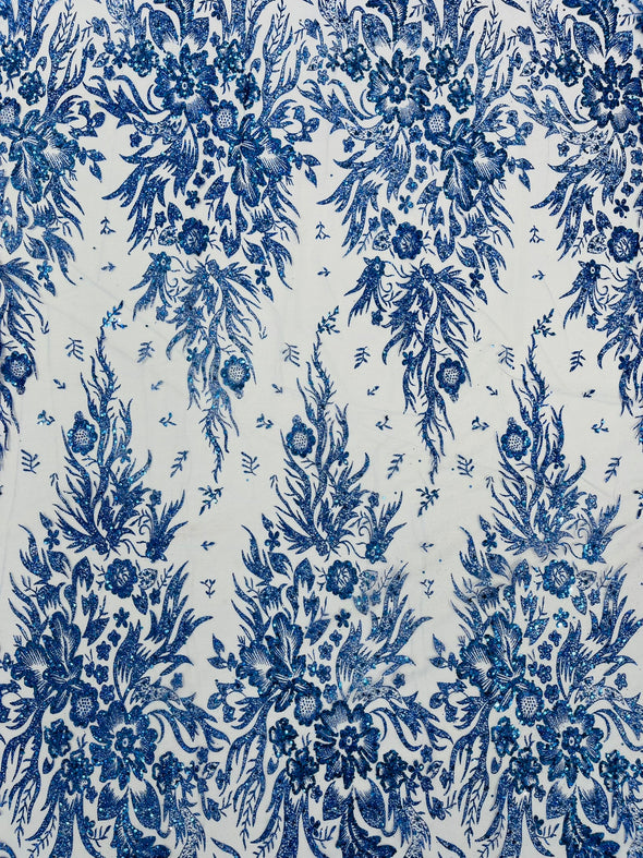 Big Glitter Damask Design On A Mesh Lace Fabric/Prom/Sold By The Yard