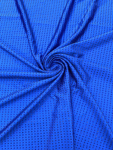 Royal Blue Rhinestone 4 Way Nylon Spandex Fabric By The Yard.