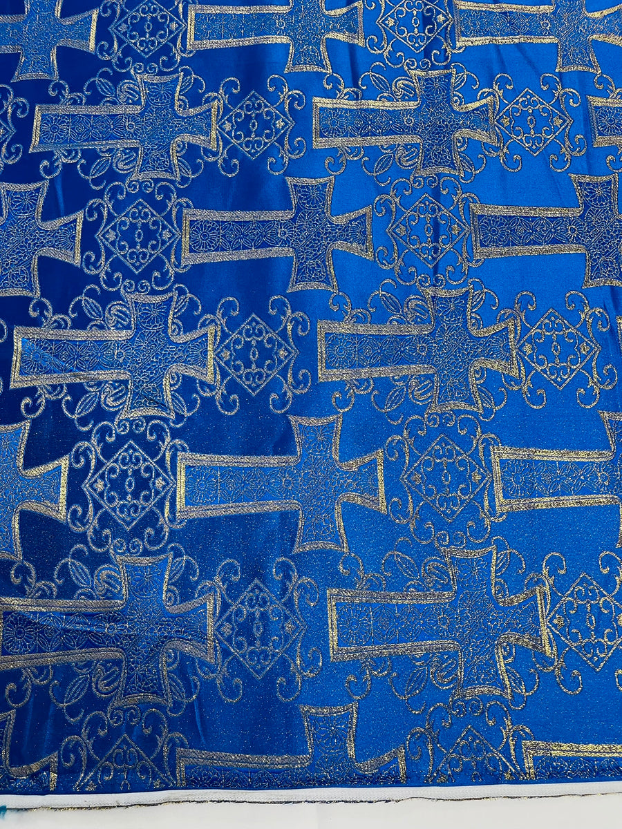 Royal Blue Metallic Big Cross Brocade Jacquard Satin/Religious Brocade ...