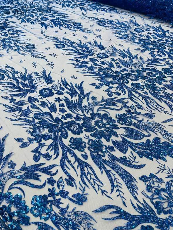 Big Glitter Damask Design On A Mesh Lace Fabric/Prom/Sold By The Yard